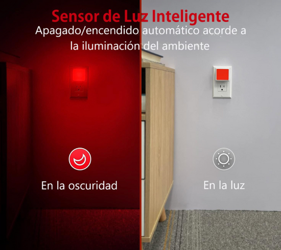 luz roja nocturna con sensor inteligente red glow