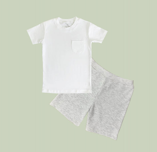 conjunto polo manga corta + short gris melange