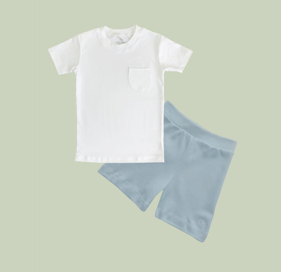 conjunto polo manga corta + short azul acero
